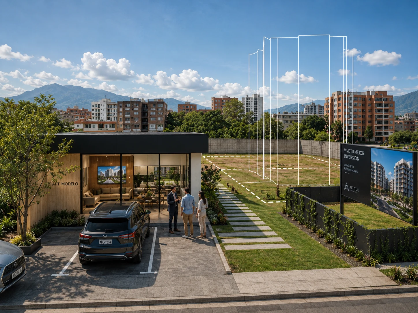 Sala de ventas, apartamento modelo y lote inmobiliario estructurado por LASERLE